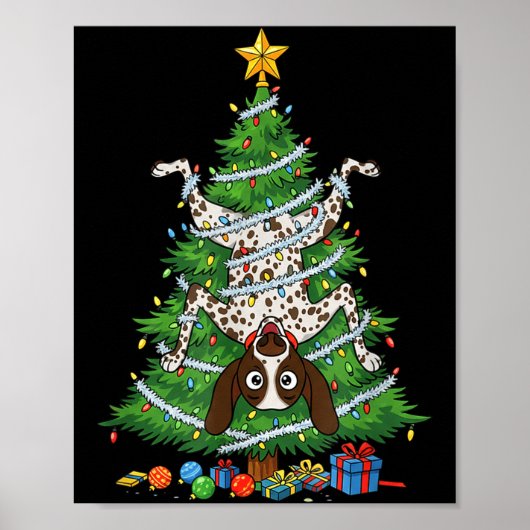 Funny German Shorthaired Inter Dog Christmas Tree  ポスター (正面)