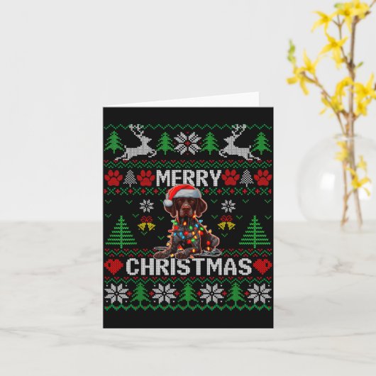 Funny German Shorthaired Inter Dog Ugly Xmas Sweat カード (黄色い花)