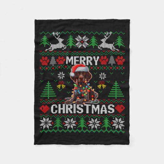 Funny German Shorthaired Inter Dog Ugly Xmas Sweat フリースブランケット (正面)