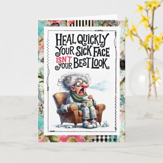 Funny Get Well Sick Humor Best Medicine カード (黄色い花)
