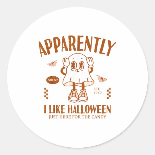 Funny Ghost Apparently, I Like Halloween  ラウンドシール (正面)