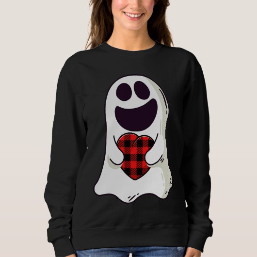 Funny Ghost Hugging Red Hearts Plaid buffalo Valen スウェットシャツ (正面)