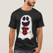 Funny Ghost Hugging Red Hearts Plaid buffalo Valen Tシャツ (正面)