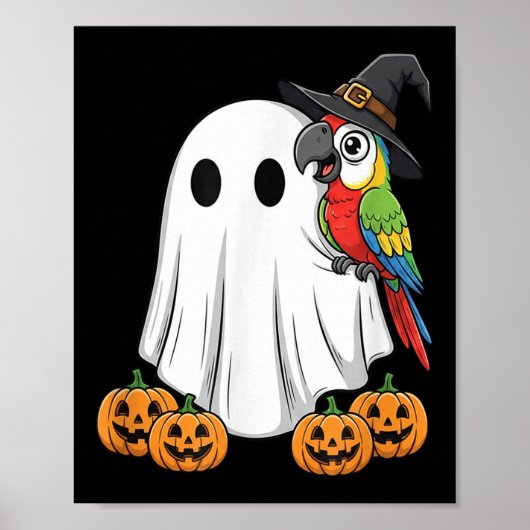 Funny Ghost Parrot Pumpkin Halloween Kids Mens Wom ポスター (正面)