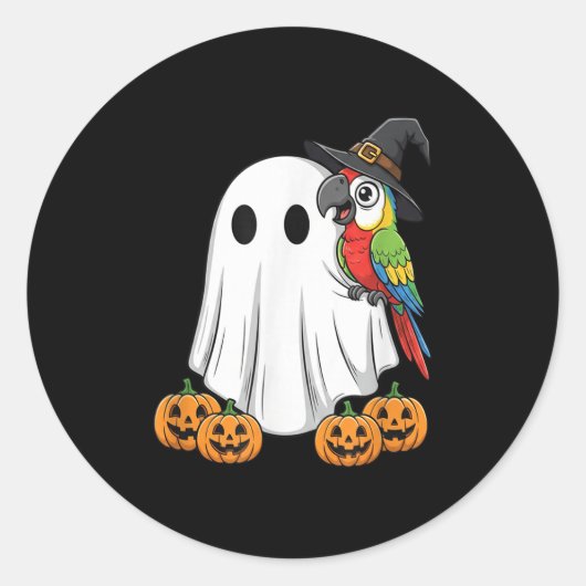 Funny Ghost Parrot Pumpkin Halloween Kids Mens Wom ラウンドシール (正面)