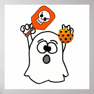 Funny Ghost Playing Pickleball Halloween ポスター