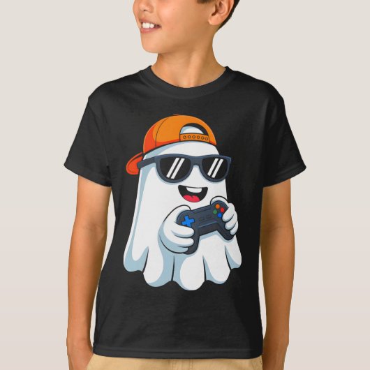 Funny Ghost Playing Video Game Halloween Gaming Bo Tシャツ (正面)