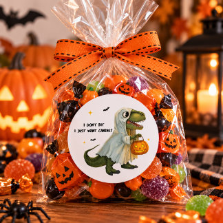 Funny Ghost T-Rex with Pumpkin ラウンドシール