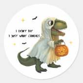 Funny Ghost T-Rex with Pumpkin ラウンドシール (正面)