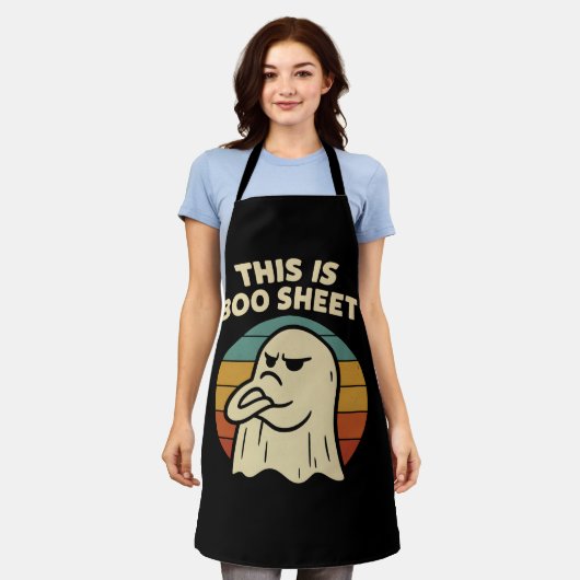 Funny Ghost "This Is Boo Sheet" Retro Halloween エプロン (着用した状態)