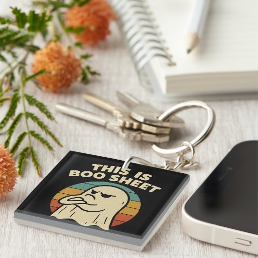 Funny Ghost "This Is Boo Sheet" Retro Halloween キーホルダー (正面右)
