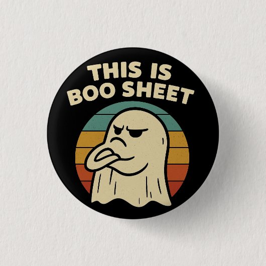 Funny Ghost "This Is Boo Sheet" Retro Halloween 缶バッジ (正面)