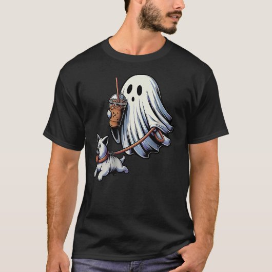Funny Ghost Walking Dog ghost dog halloween Night Tシャツ (正面)