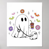 Funny Ghost Walking Dog Spooky Ghost Coffee Hallow ポスター (正面)