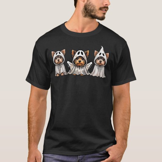 Funny Ghost Yorkshire Terrier Yorkie Dog Lover Hal Tシャツ (正面)