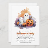 Funny Ghosts Pumpkins Kids Halloween Party 招待状 (正面/裏面)