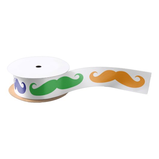 Funny gift ribbon with colorful mustache design サテンリボン (リール)