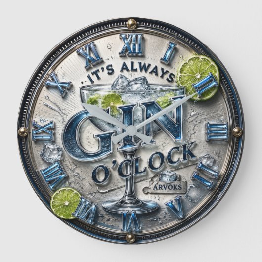 Funny Gin Bar Decor Cocktail & Mixology ラージ壁時計 (正面)