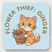 Funny Ginger Cat Flower Thief | Plastic Coaster コースター (正面)