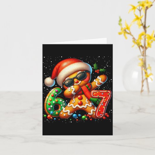 Funny Gingerbread Dabbing Six Seven 67 Meme Christ カード (黄色い花)