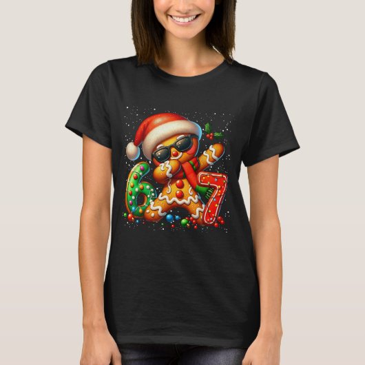 Funny Gingerbread Dabbing Six Seven 67 Meme Christ Tシャツ (正面)