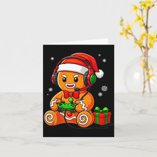 Funny Gingerbread Gaming Pjs Pajamas Christmas Xma カード (黄色い花)