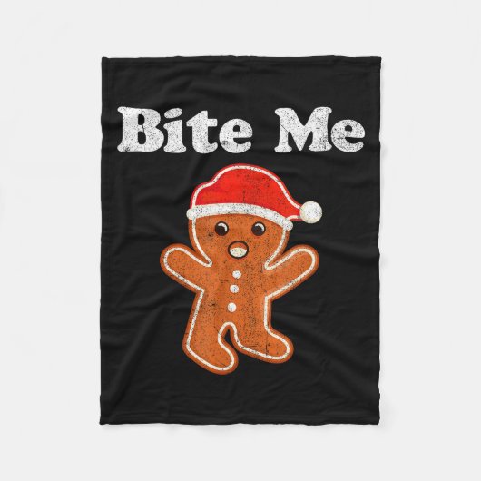 Funny Gingerbread Man Bite Me Christmas Cookie Cos フリースブランケット (正面)