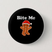 Funny Gingerbread Man Bite Me Christmas Cookie Cos 缶バッジ (正面)