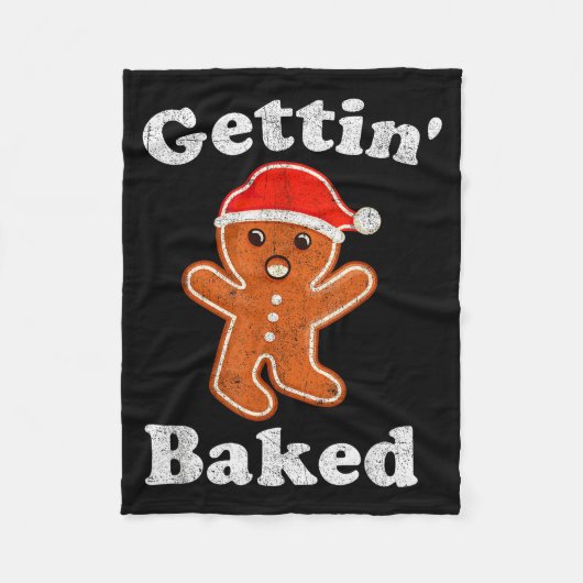 Funny Gingerbread Man Gettin Baked Cookie Baking C フリースブランケット (正面)