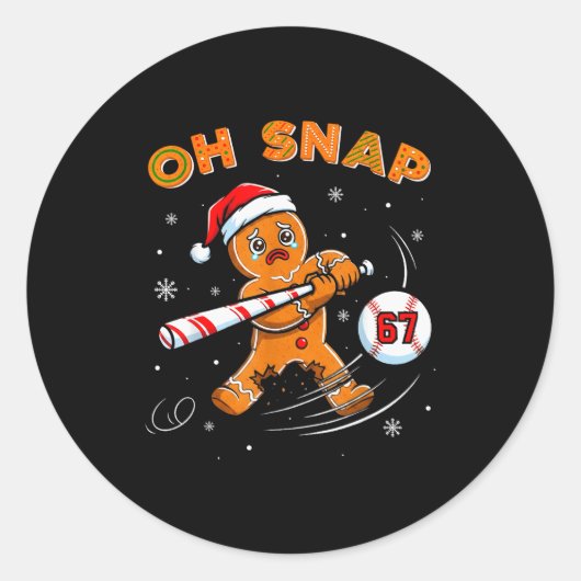 Funny Gingerbread Man Oh Snap 67 Baseball Meme Fun ラウンドシール (正面)