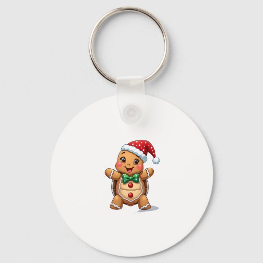 Funny Gingerbread Man Turtle Christmas Womens Mens キーホルダー (正面)