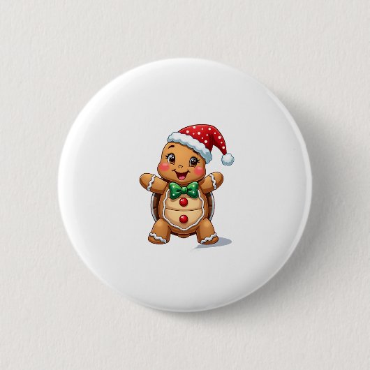 Funny Gingerbread Man Turtle Christmas Womens Mens 缶バッジ (正面)