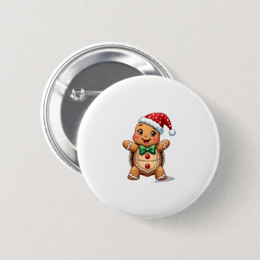 Funny Gingerbread Man Turtle Christmas Womens Mens 缶バッジ (正面&裏面)