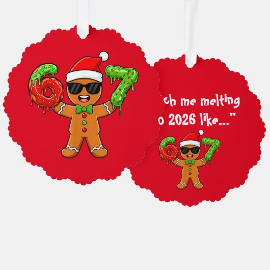 Funny Gingerbread “Melting into 2026” Ornament オーナメントカード (正面/裏面)