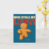 Funny Gingerbread Pun Cookies Who Stole My Leg Coo カード (黄色い花)