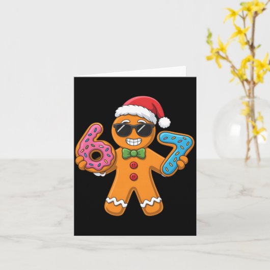 Funny Gingerbread Six Seven 67 Ice Cream Christmas カード (黄色い花)