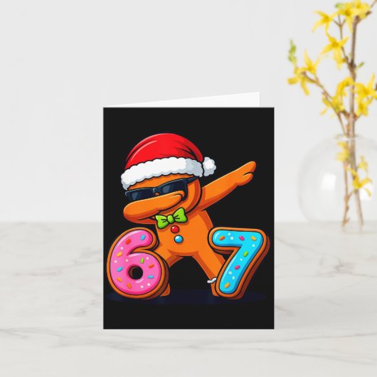 Funny Gingerbread Six Seven 67 Ice Cream Drip Chri カード (黄色い花)