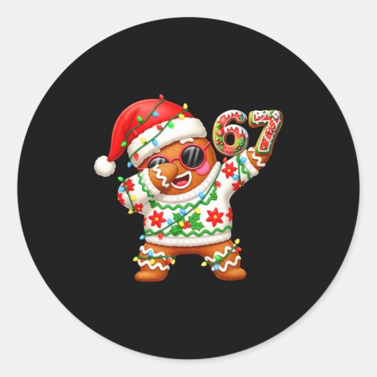 Funny Gingerbread Six Seven 67 Ice Cream Drip Chri ラウンドシール (正面)
