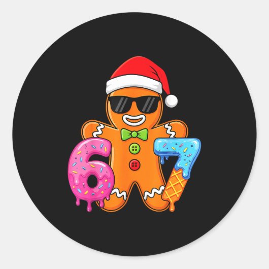 Funny Gingerbread Six Seven 67 Ice Cream Drip Chri ラウンドシール (正面)