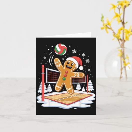 Funny Gingerbread Volleyball Player Christmas  カード (黄色い花)