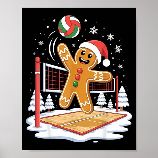 Funny Gingerbread Volleyball Player Christmas ポスター (正面)
