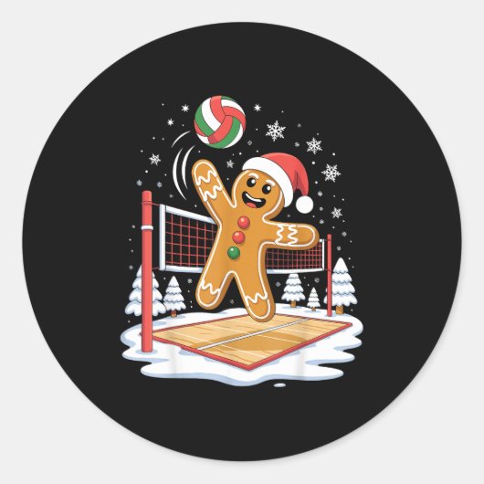 Funny Gingerbread Volleyball Player Christmas  ラウンドシール (正面)