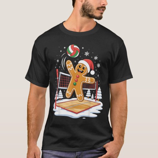 Funny Gingerbread Volleyball Player Christmas Tシャツ (正面)