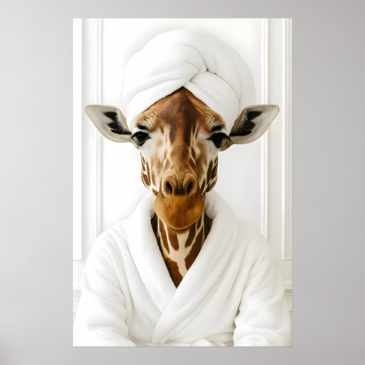 Funny Giraffe Bathroom Print, Giraffe In Bathrobe ポスター (正面)