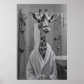 Funny Giraffe in Bathrobe Print, Quirky Bathroom ポスター (正面)
