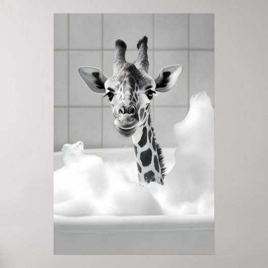 Funny Giraffe in Bubble Bath Print, Vintage ポスター (正面)