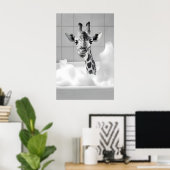 Funny Giraffe in Bubble Bath Print, Vintage ポスター (ホームオフィス)