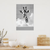 Funny Giraffe in Bubble Bath Print, Vintage ポスター (キッチン)