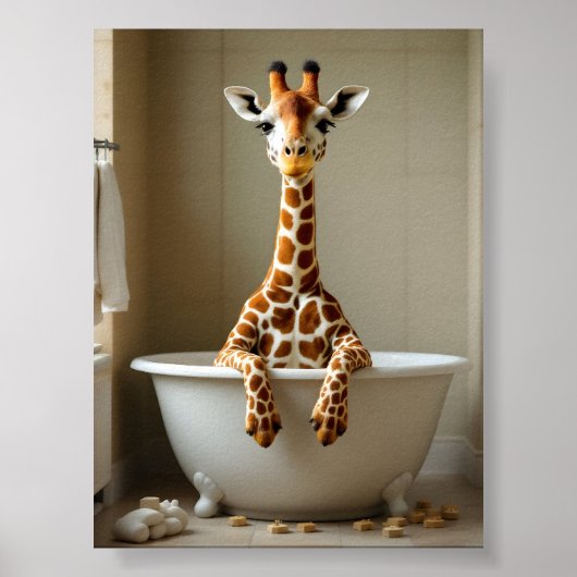 Funny giraffe in the bath ポスター (正面)
