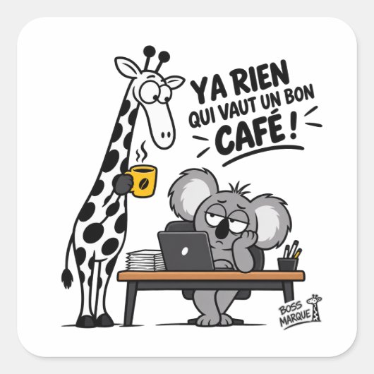 Funny Giraffe & Koala et bon café スクエアシール (正面)